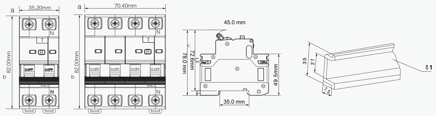 HO254-80 Residual Current Circuit Breaker With Over-Current Protection