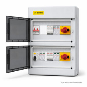 HONI Single Phase Solar PV AC DC Protection Box 230V 32A 1000VDC 2 In 2 Out with Type B RCCB SPD Fuse Isolator