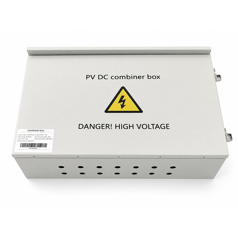 Front view of HONI 2-in 2-out PV DC combiner box for solar PV applications