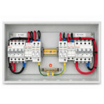 Internal wiring of 2 in 2 out PV DC combiner box with breaker fuse and SPD