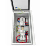 Internal wiring of 2 in 2 out PV DC combiner box with breaker fuse and SPD